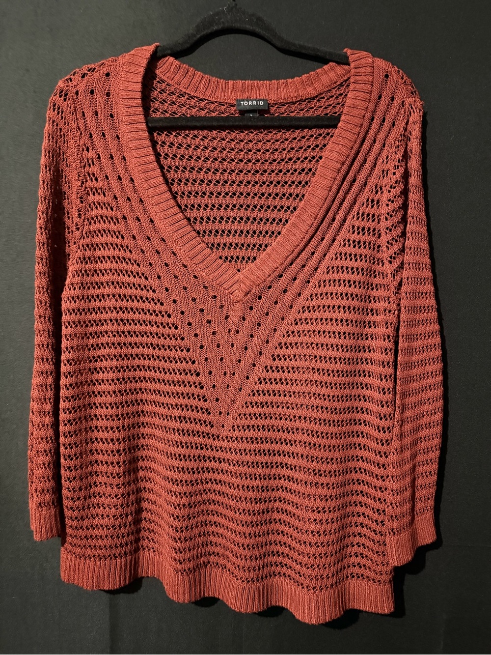 torrid Rust Open-Knit V-Neck Sweater